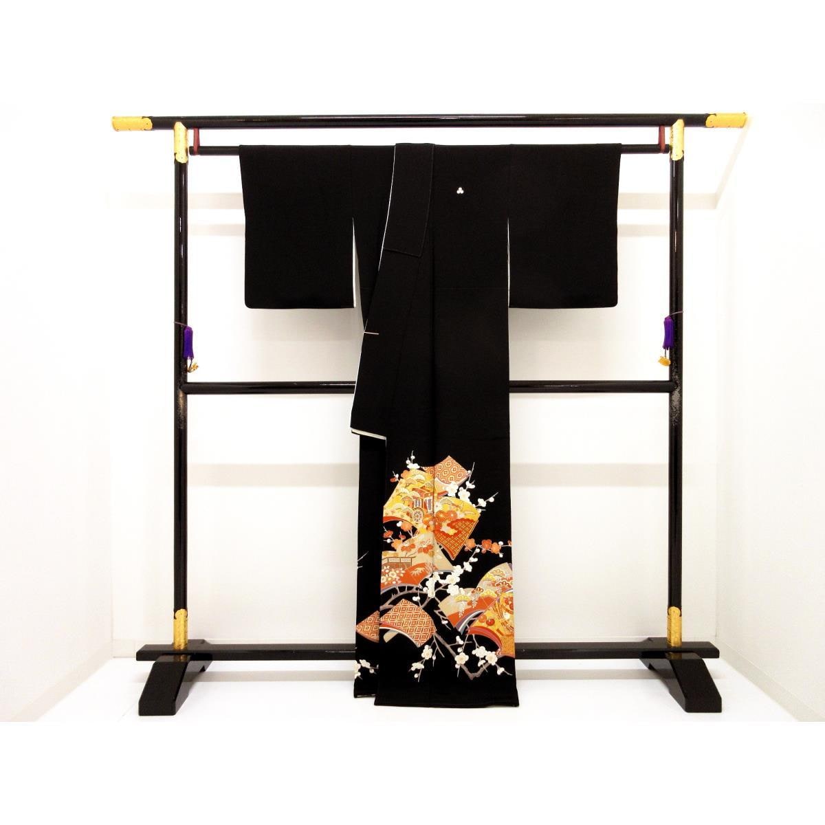 留袖 友禅金彩加工 刺繍入り 三ツ柏 裄丈S寸