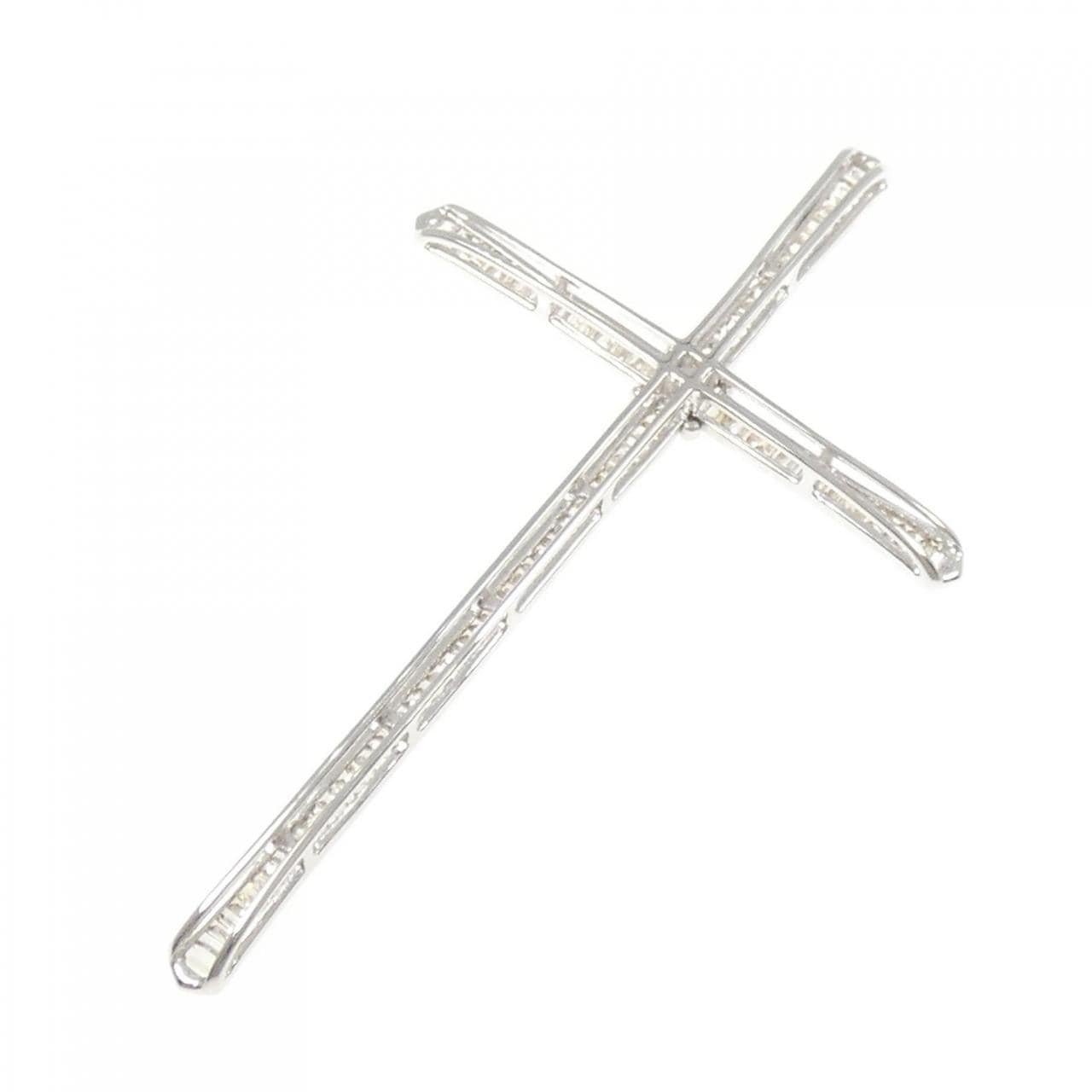 K18WG クロス ダイヤモンド ペンダント 1.10CT