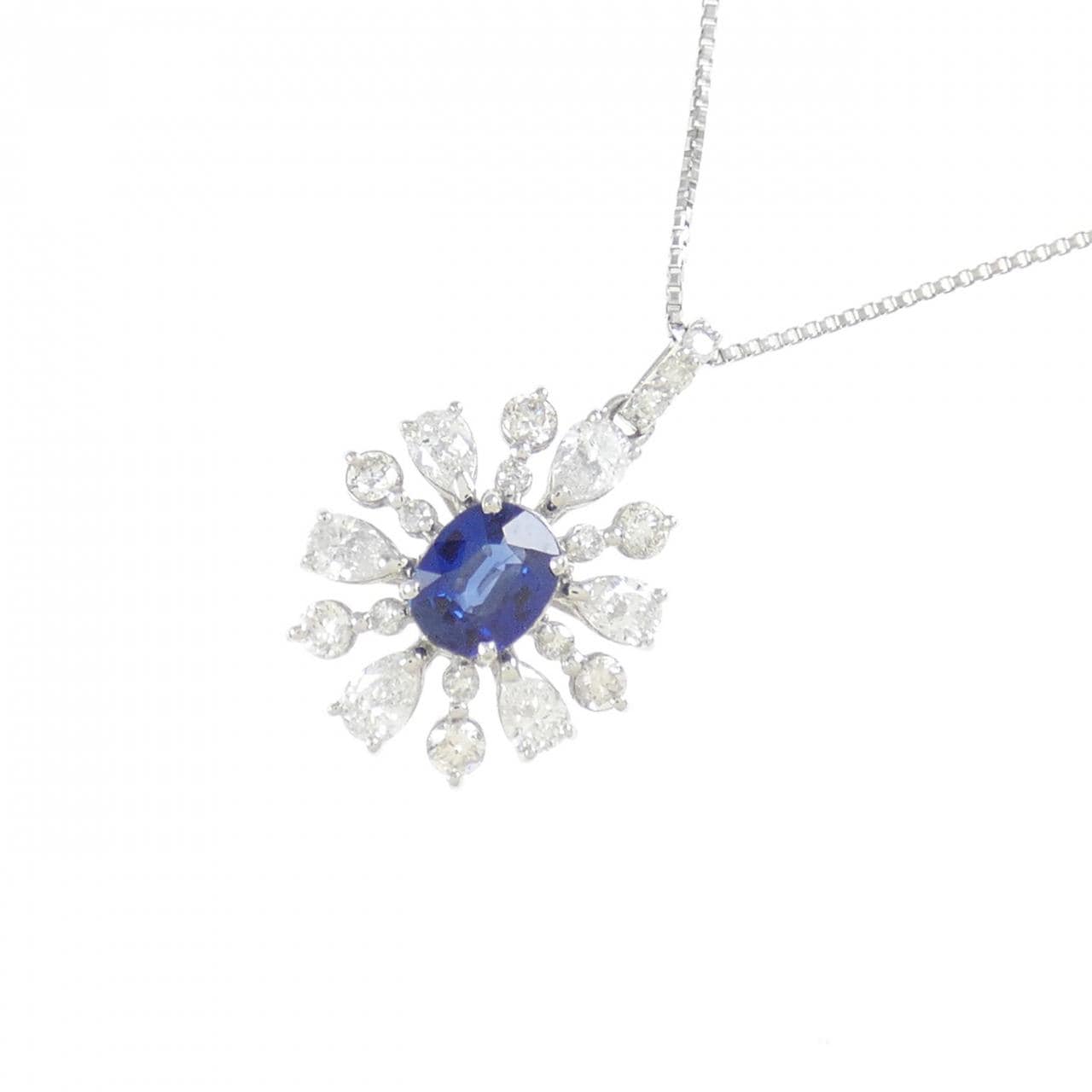 [BRAND NEW] PT Flower Sapphire Necklace 0.40CT