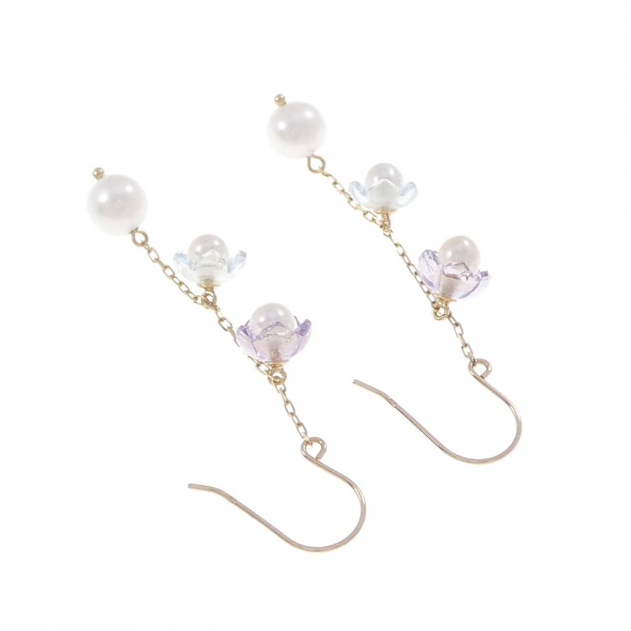 【新品】K10YG フラワー カラーストーン ピアス