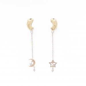 K18PG/K14WG/K18YG スター×ムーン ダイヤモンド イヤリング 0.12CT