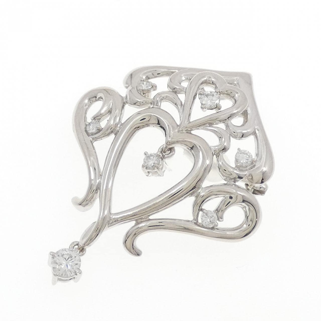 PT900 ハート ダイヤモンド ブローチ 0.48CT