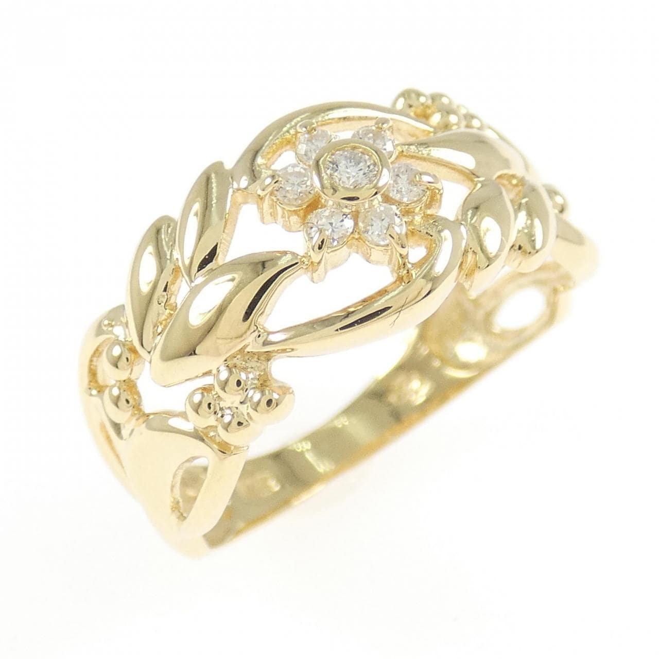 K18YG フラワー ダイヤモンド リング 0.10CT