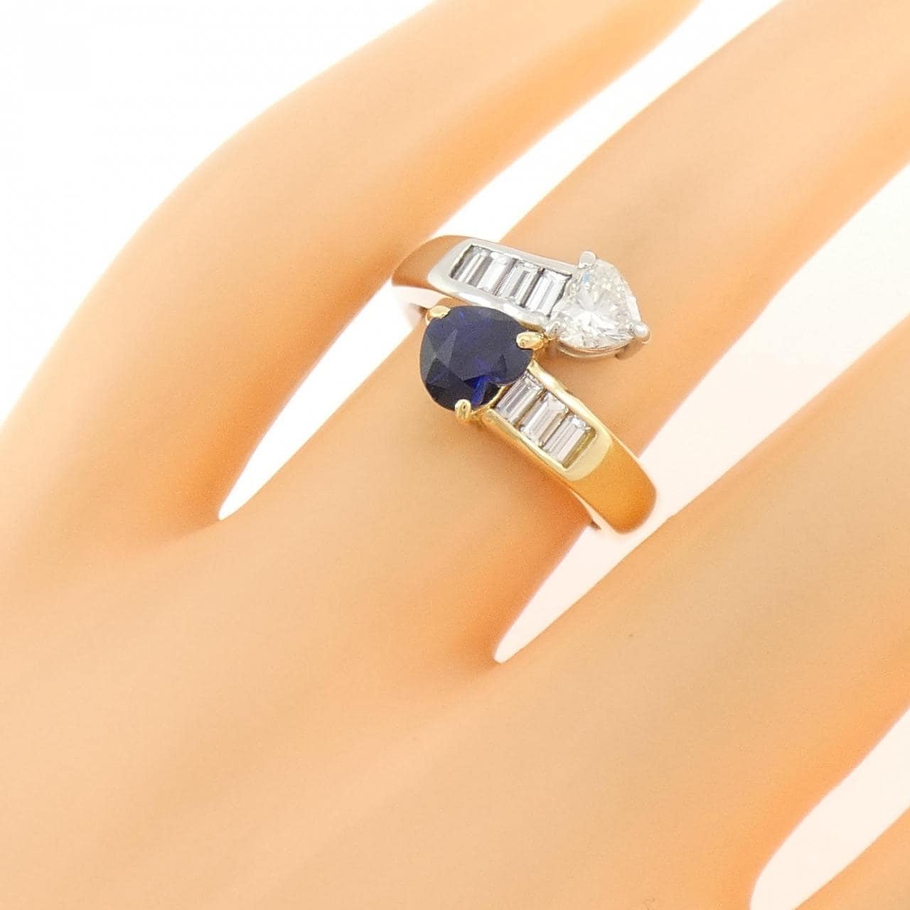 PT900/K18YG ハート サファイヤ リング 0.867CT