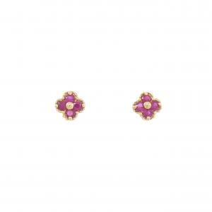 K18YG フラワー ルビー ピアス 0.30CT