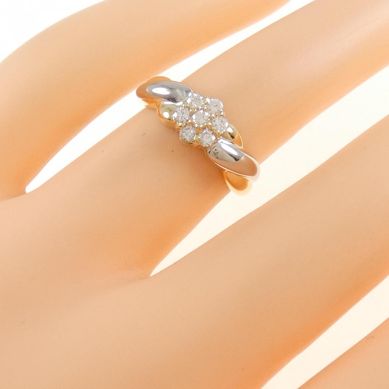 K18YG/PT900花朵鑽石戒指0.22CT