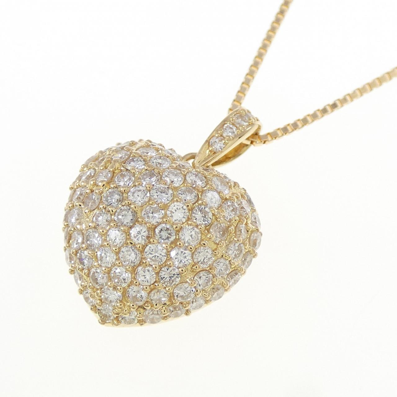 K18YG ハート パヴェ ダイヤモンド ネックレス 1.04CT