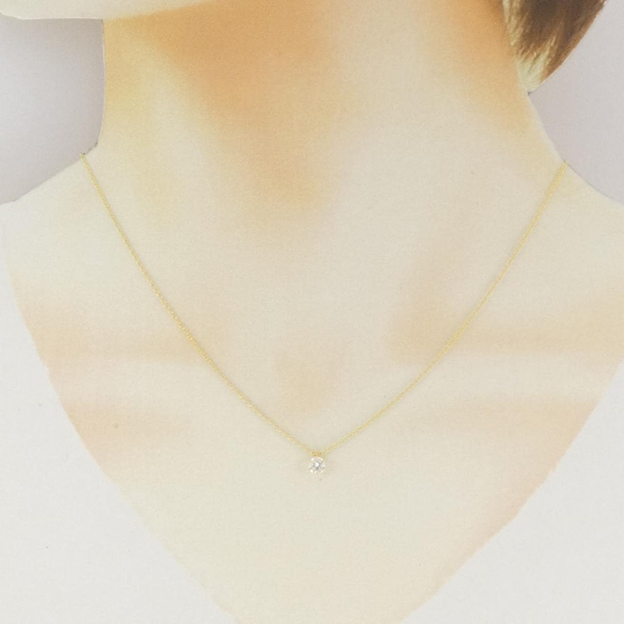 18KYG/K18YG ソリティア ダイヤモンド ネックレス 0.24CT