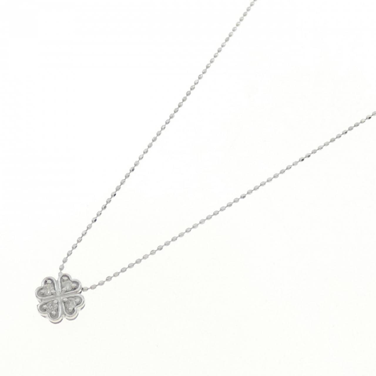 K18WG クローバー ダイヤモンド ネックレス 0.08CT