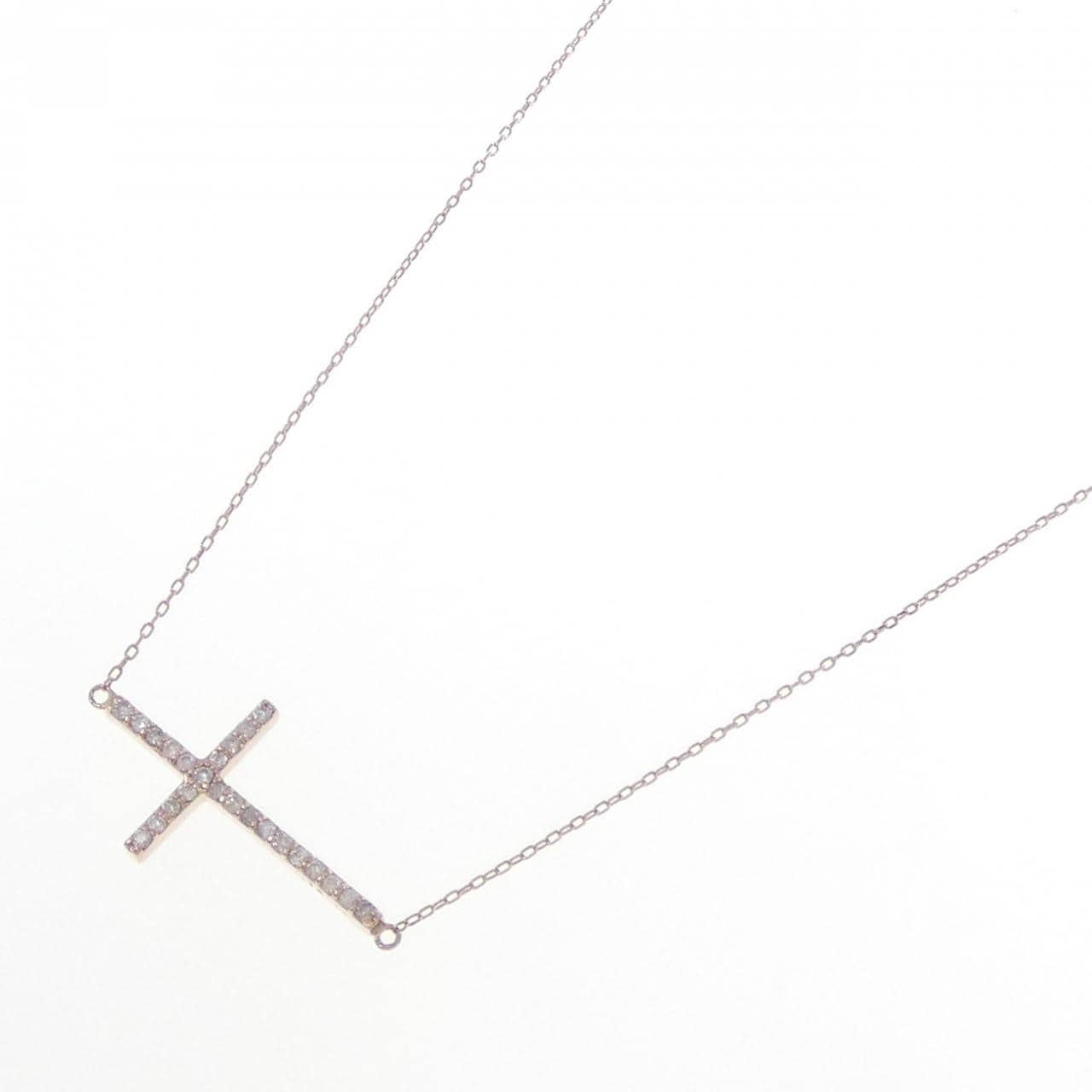 K10PG クロス ダイヤモンド ネックレス 0.12CT
