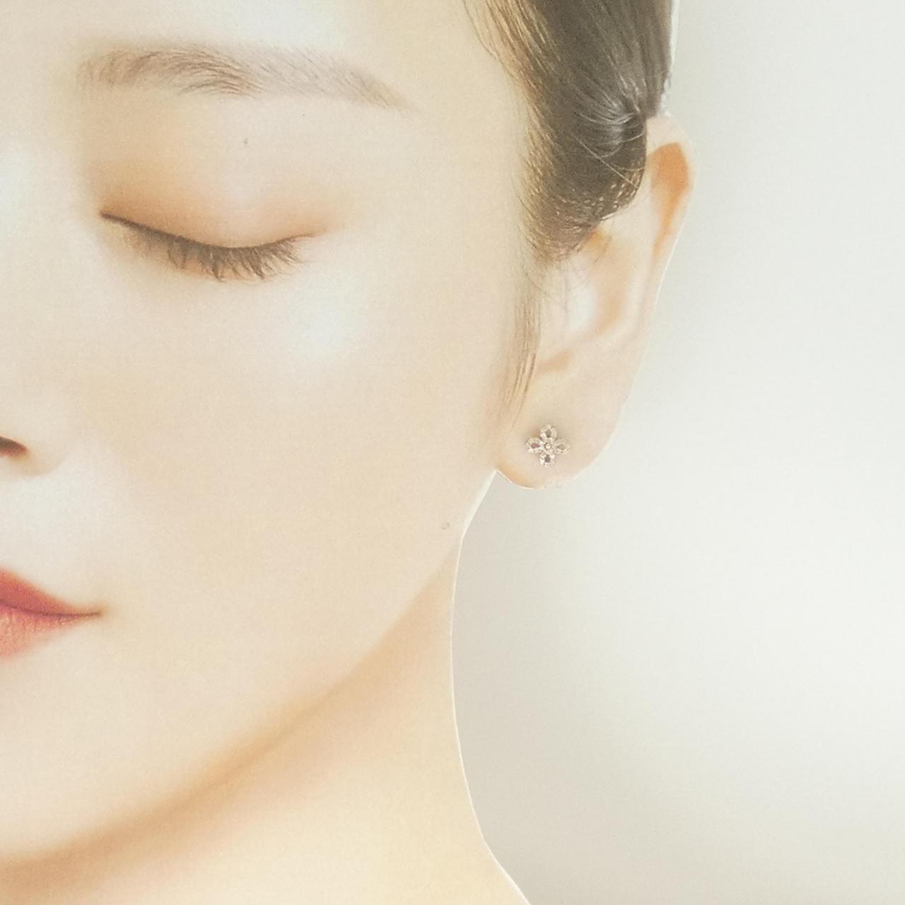 K18PG フラワー ダイヤモンド ピアス 0.16CT