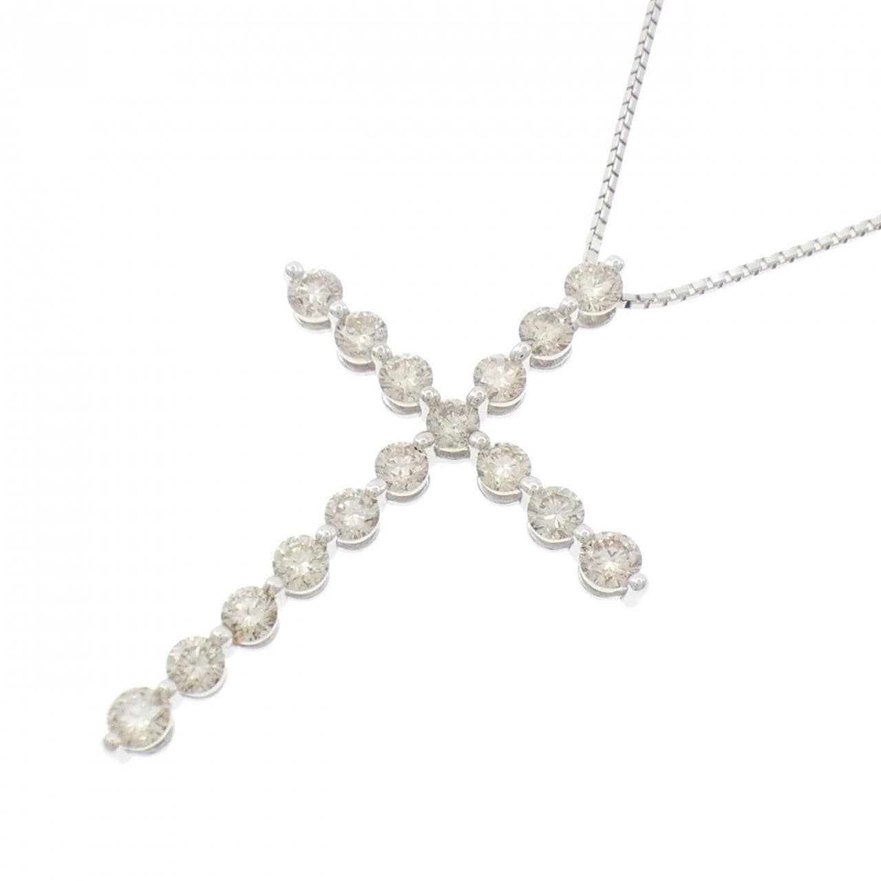 K18WG クロス ダイヤモンド ネックレス 2.30CT