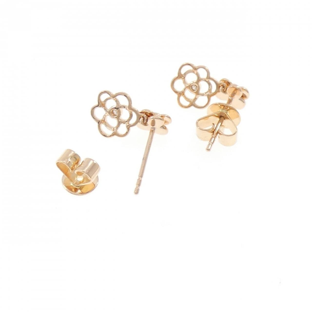 K18PG/750PG フラワー ダイヤモンド ピアス 0.04CT