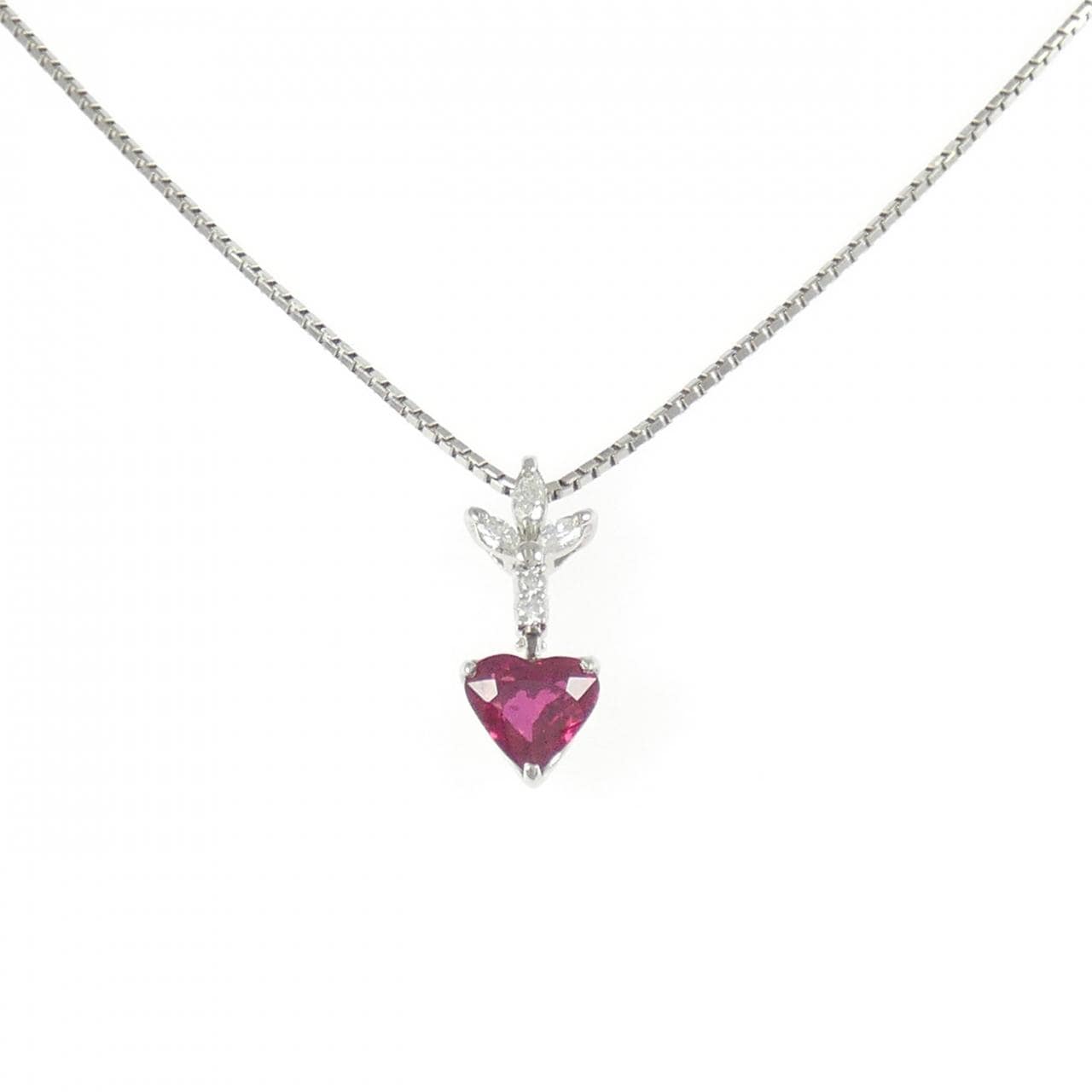 PT900/PT850 ハート ルビー ネックレス 1.225CT