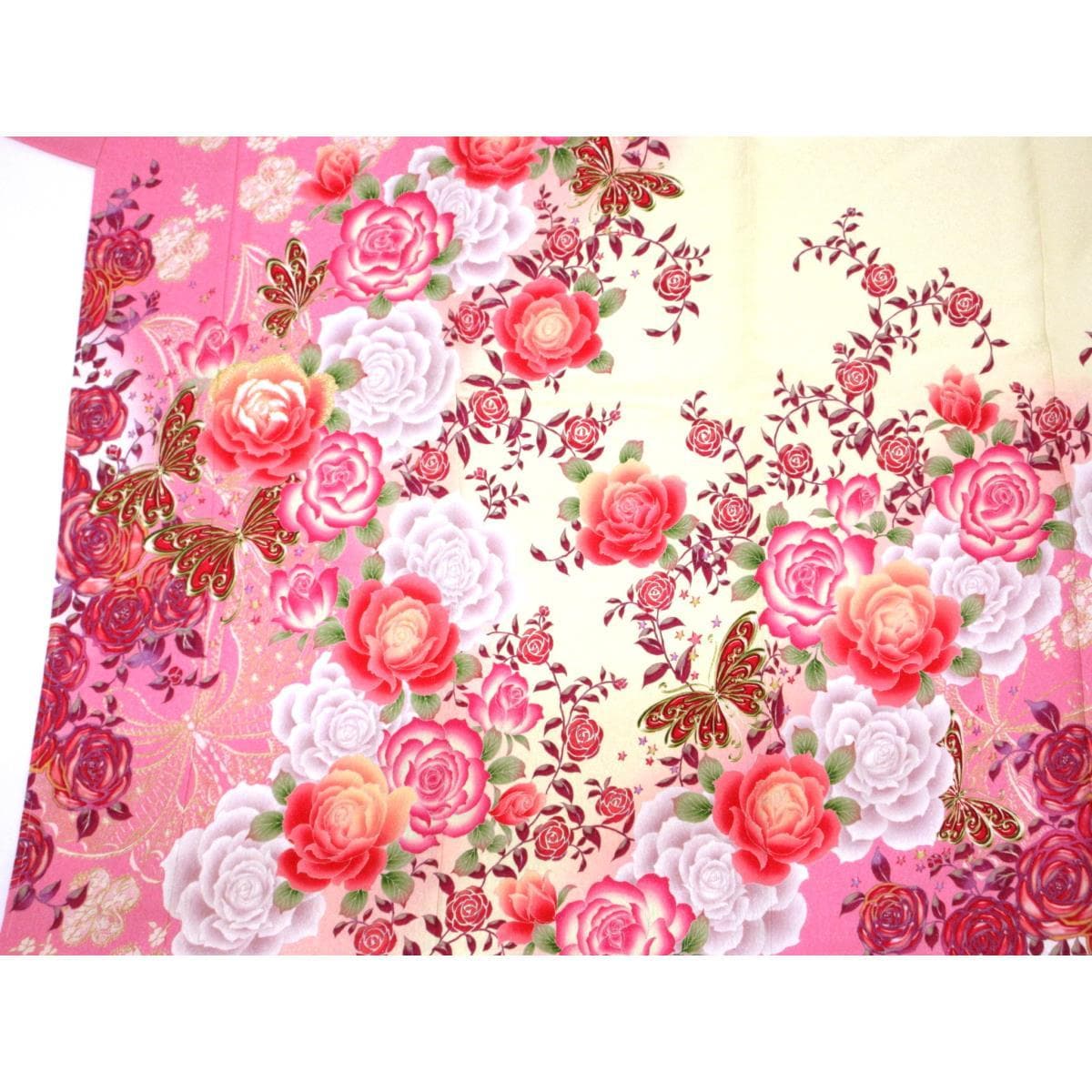 【未使用品】振袖　友禅加工ボカシ染　刺繍入り