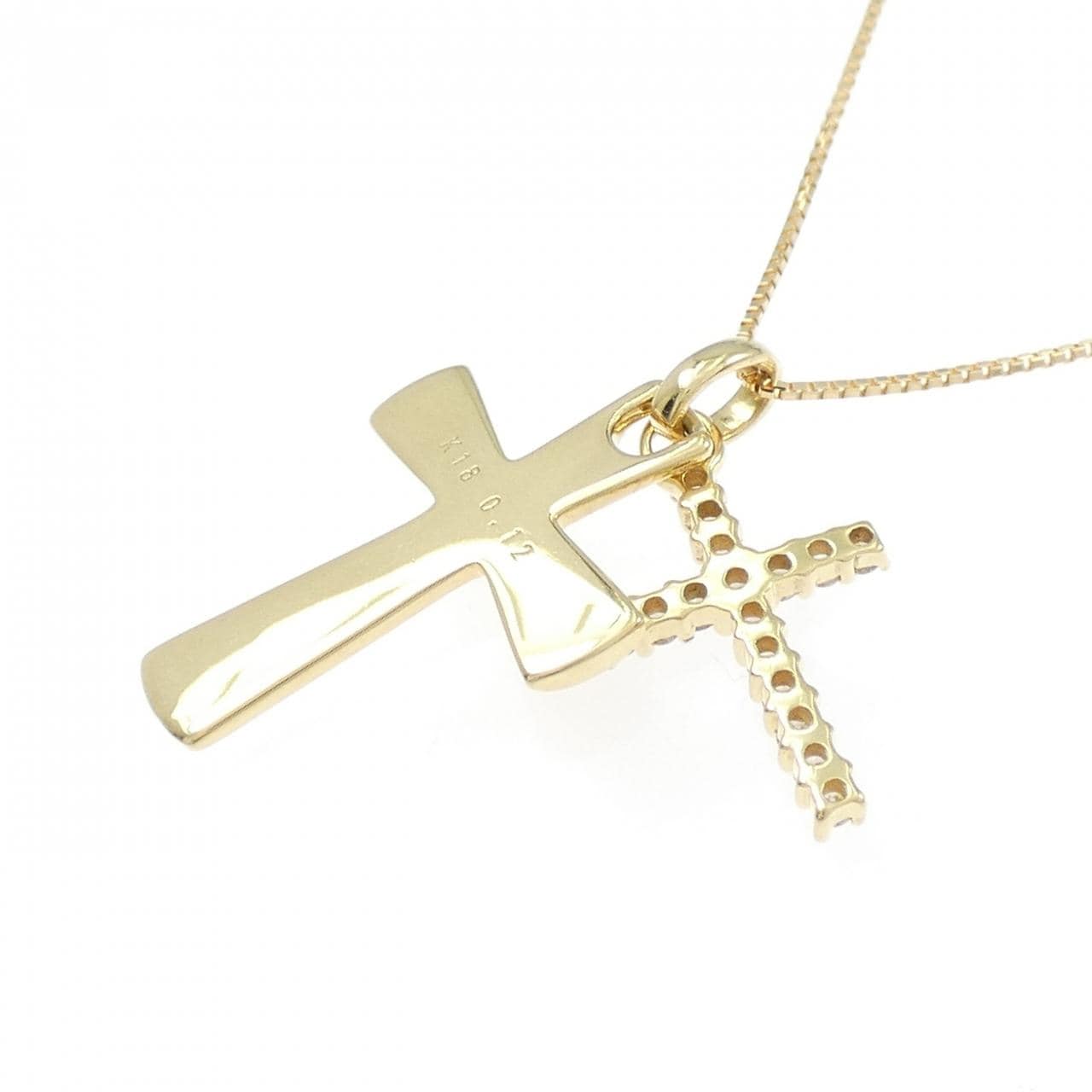 K18YG クロス ダイヤモンド ネックレス 0.12CT