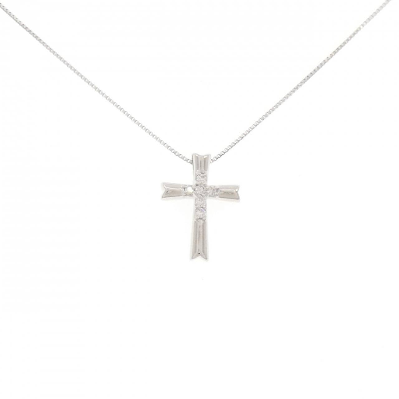 K18WG クロス ダイヤモンド ネックレス 0.06CT