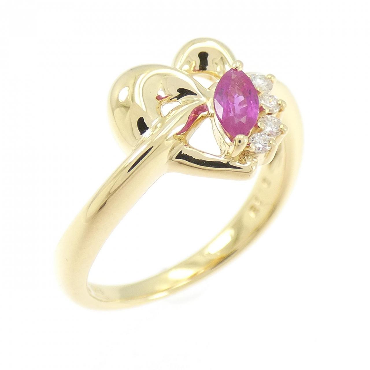 K18YG Heart Ruby Ring 0.16CT
