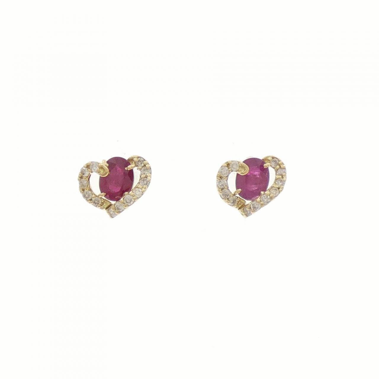 K18YG ハート ルビー ピアス 0.66CT