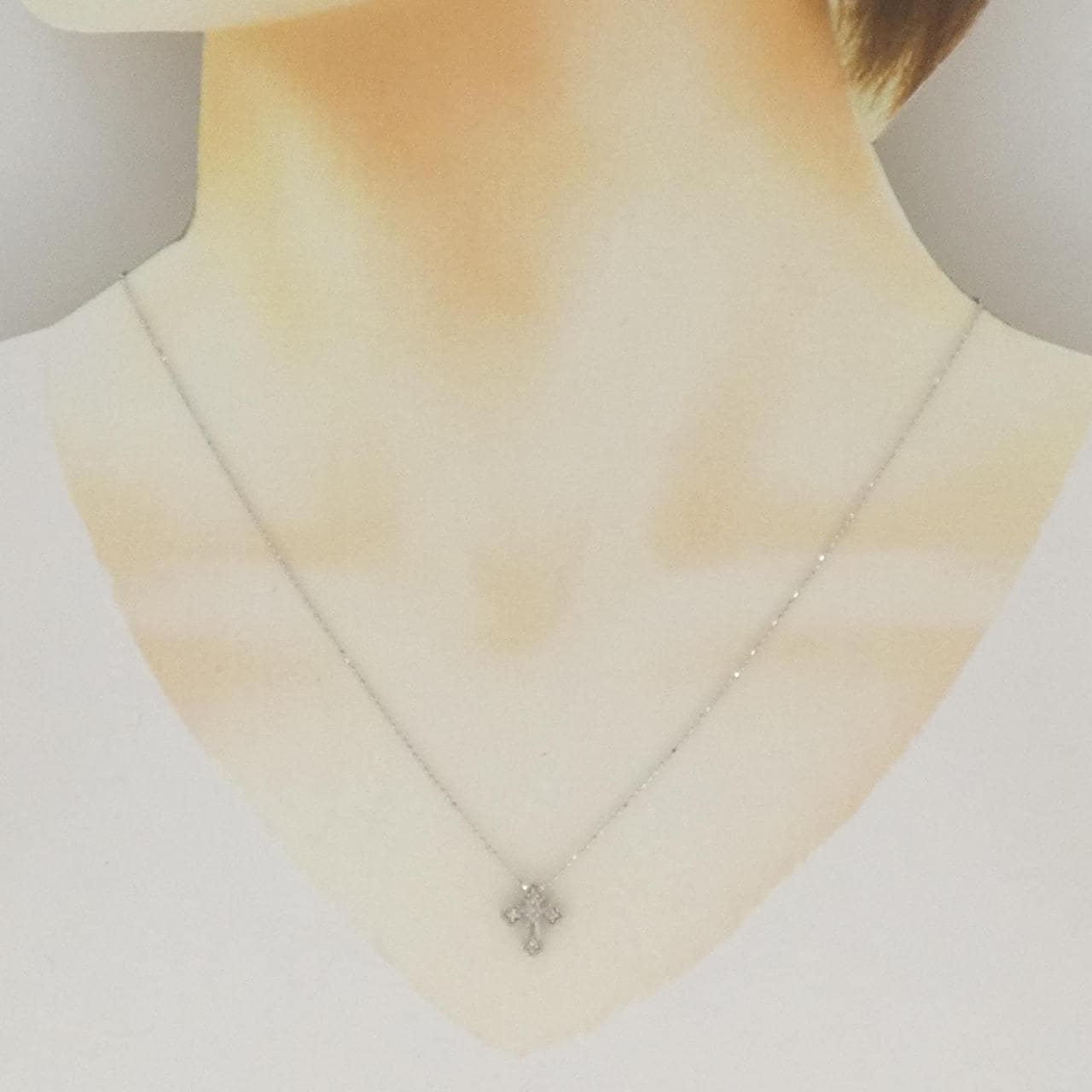 K18WG クロス ダイヤモンド ネックレス 0.05CT