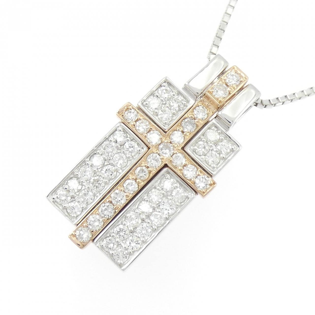 K18WG/K18PG クロス ダイヤモンド ネックレス 1.01CT