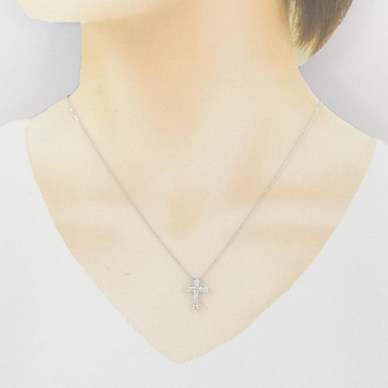 K18WG/750WG クロス ダイヤモンド ネックレス 0.50CT