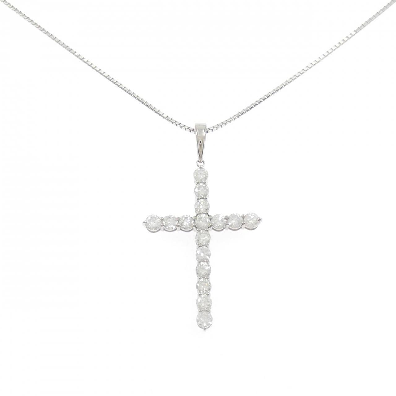K18WG クロス ダイヤモンド ネックレス 2.00CT