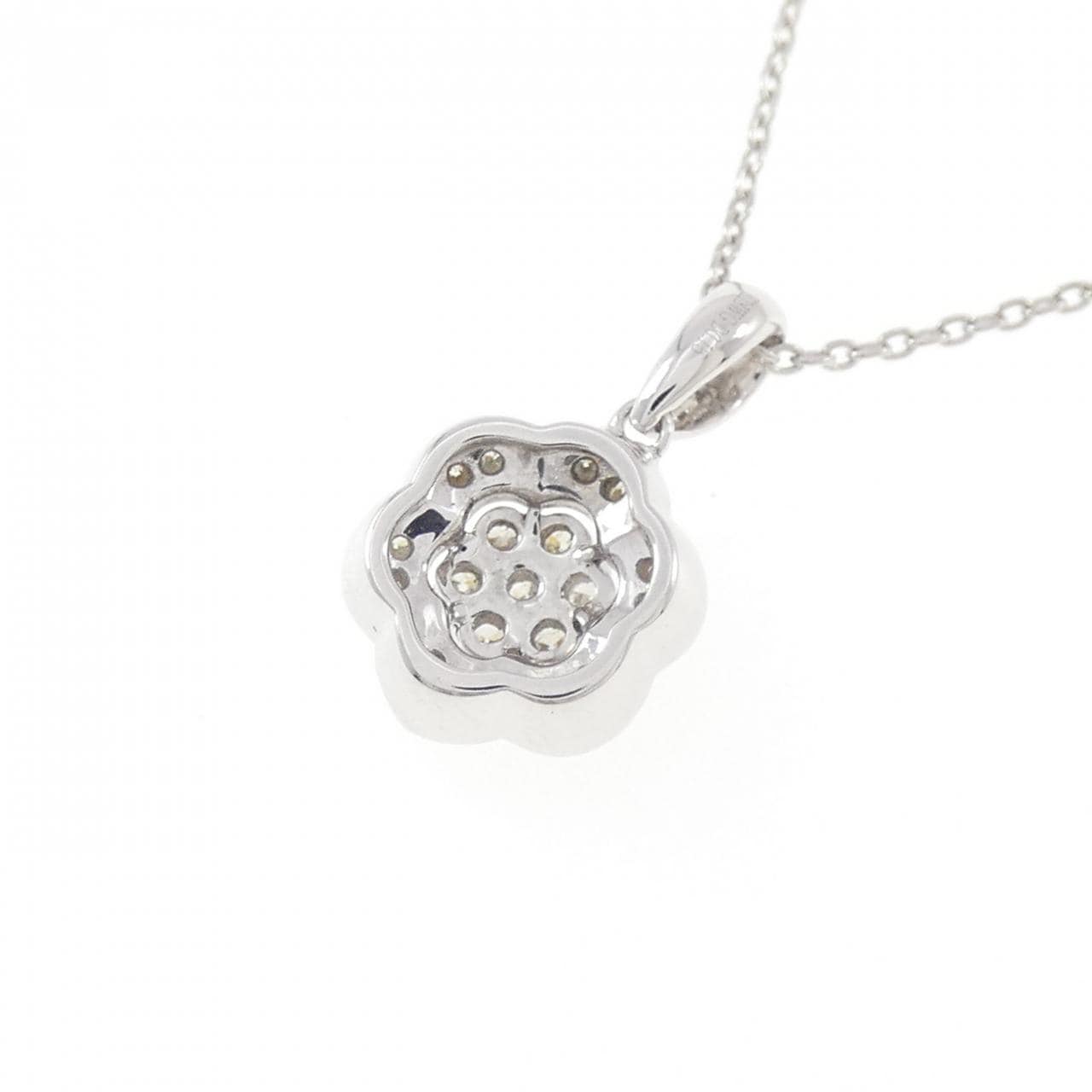 K18WG フラワー ダイヤモンド ネックレス 0.15CT