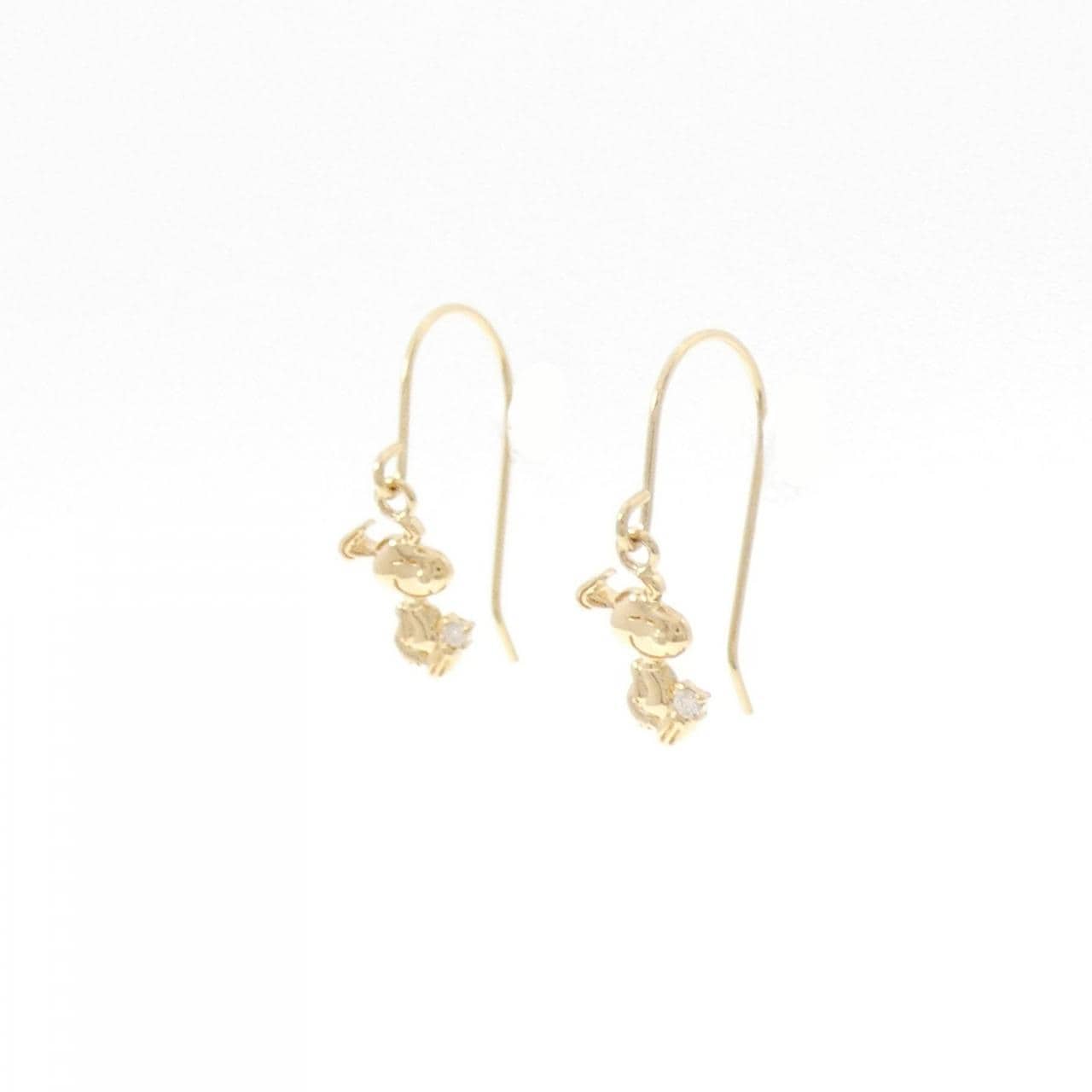 K18YG スヌーピー ダイヤモンド ピアス 0.012CT