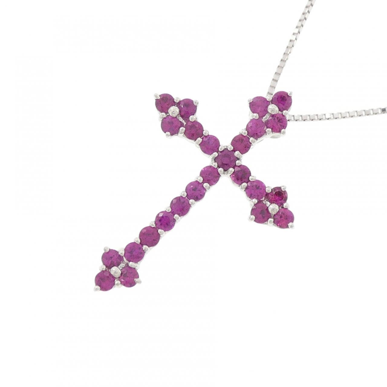 K18WG クロス ルビー ネックレス 1.00CT