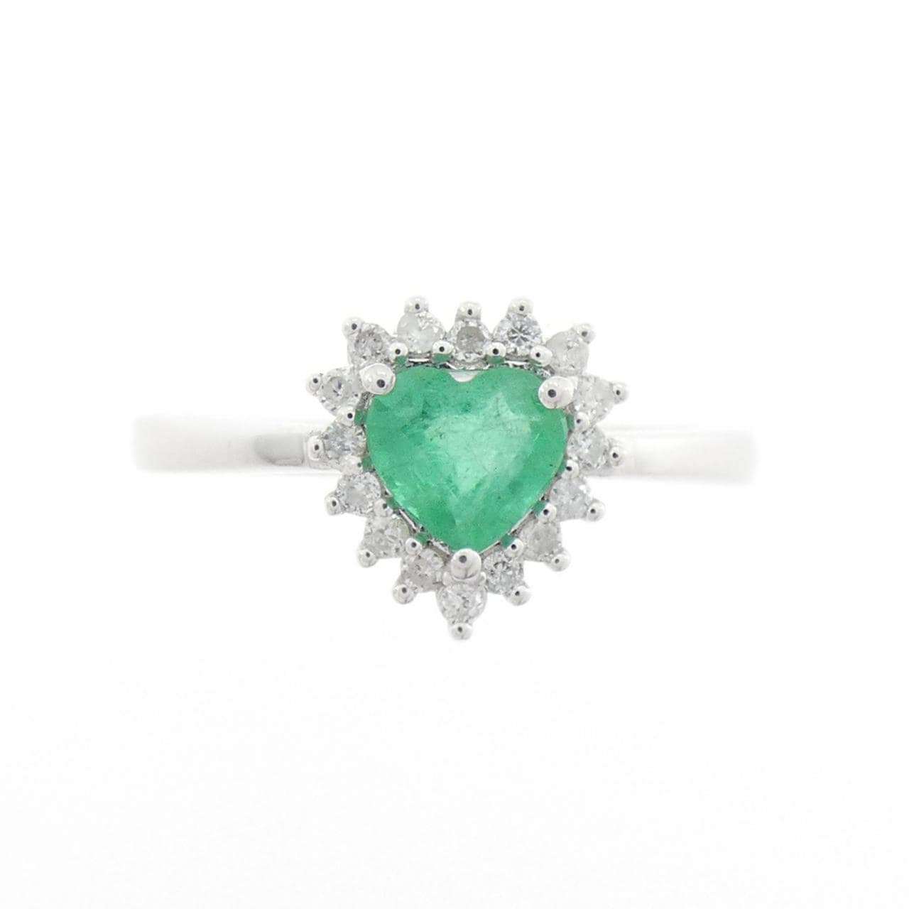 K18WG ハート エメラルド リング 0.49CT