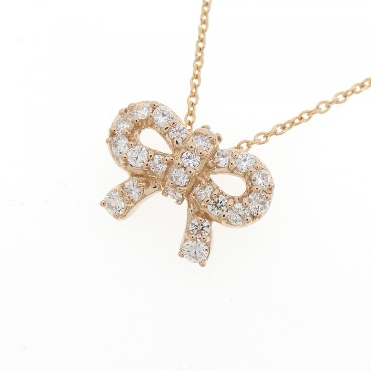 K18PG リボン ダイヤモンド ネックレス 0.30CT