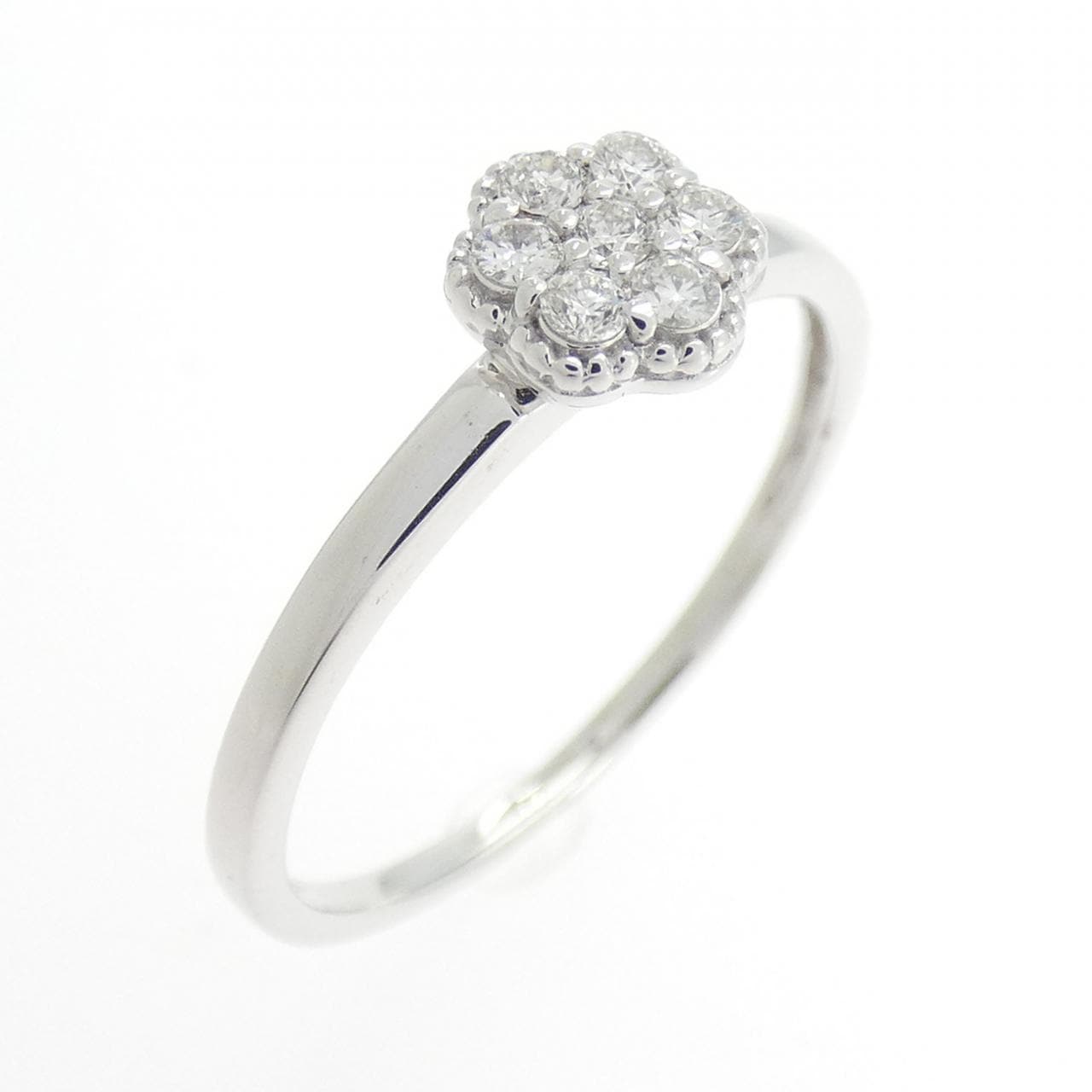 K18WG フラワー ダイヤモンド リング 0.12CT