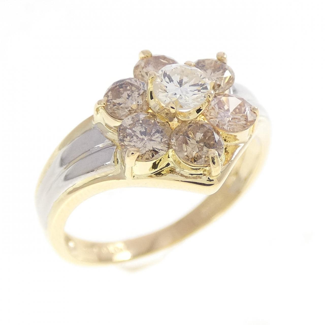 K18YG/PT900 フラワー ダイヤモンド リング 1.00CT