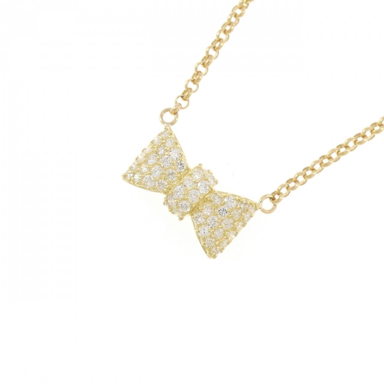 K18YG リボン ダイヤモンド ネックレス 0.54CT
