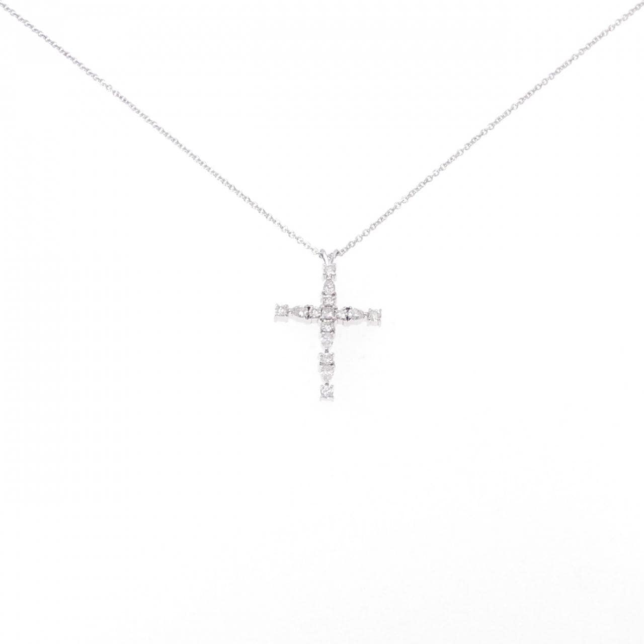K18WG クロス ダイヤモンド ネックレス 0.40CT