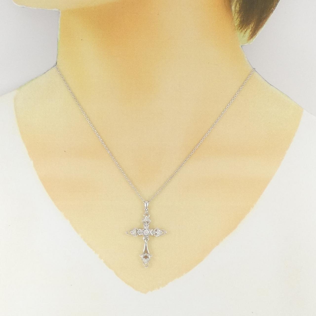 K18WG クロス ダイヤモンド ネックレス 0.30CT
