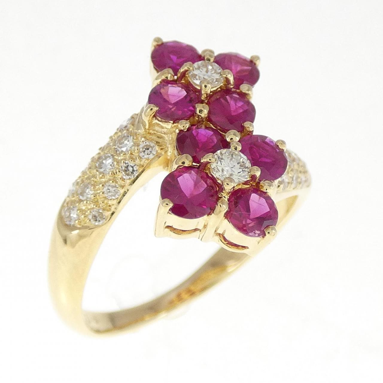 K18YG フラワー ルビー リング 1.08CT