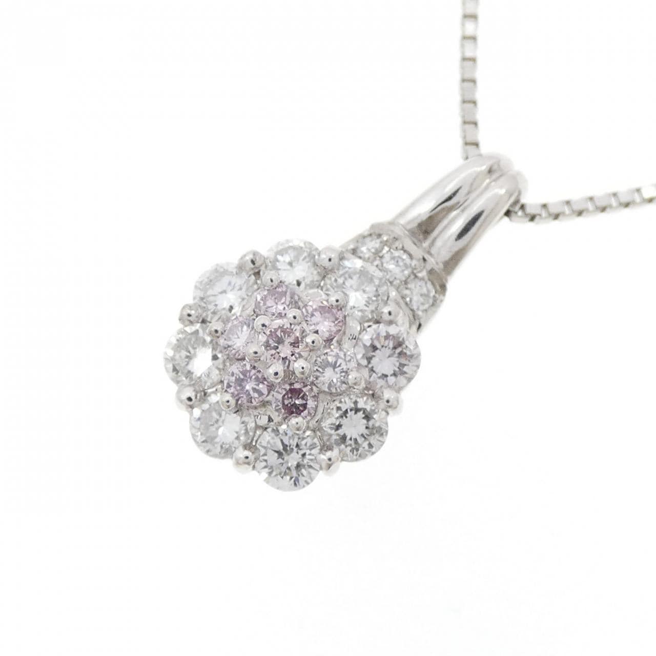 PT900/PT850 フラワー ピンクダイヤモンド ネックレス 0.12CT