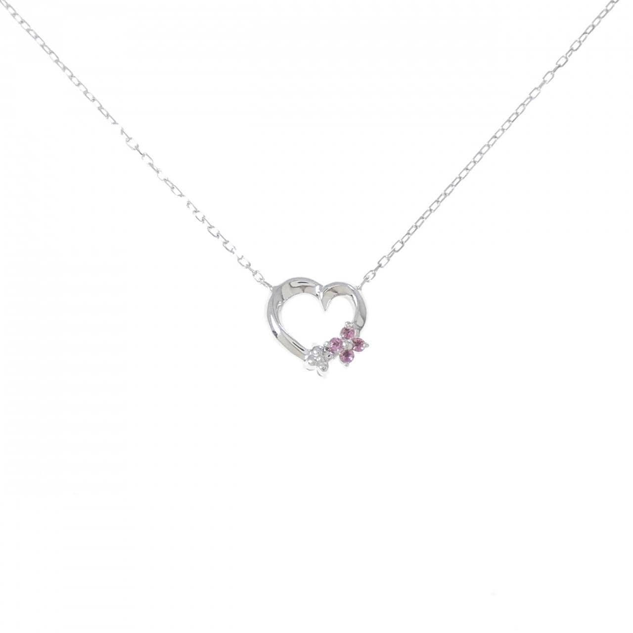 K18WG ハート×フラワー カラーストーン ネックレス