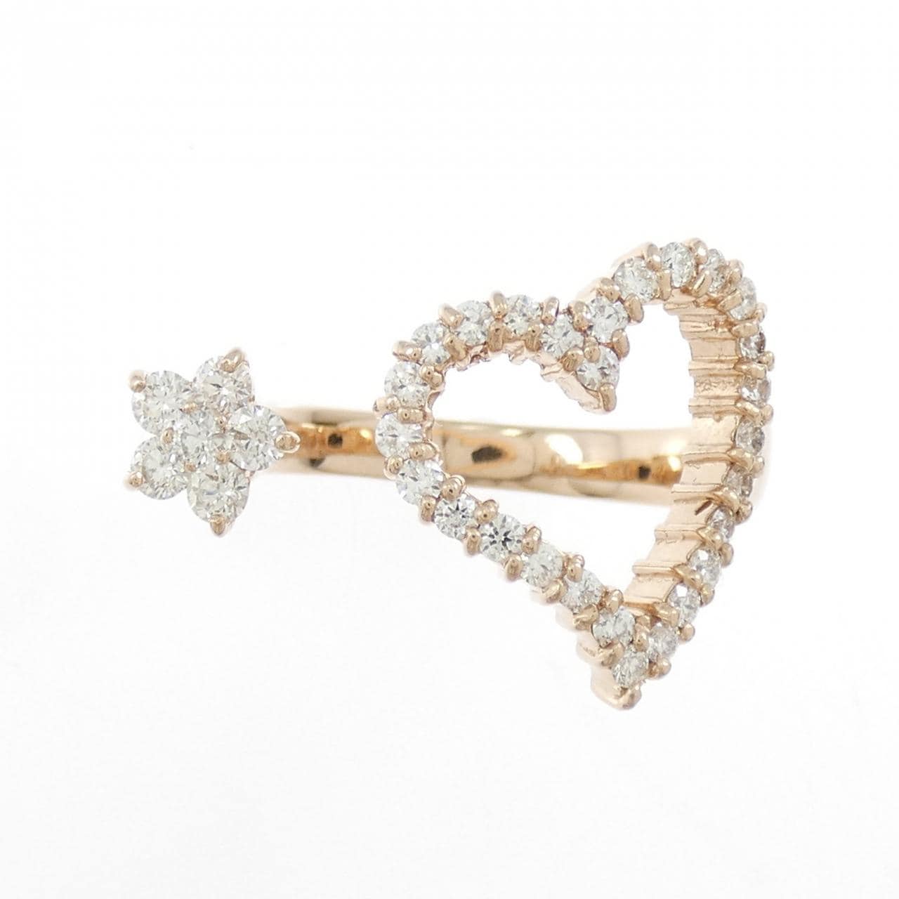 K18PG ハート×フラワー ダイヤモンド リング 0.60CT