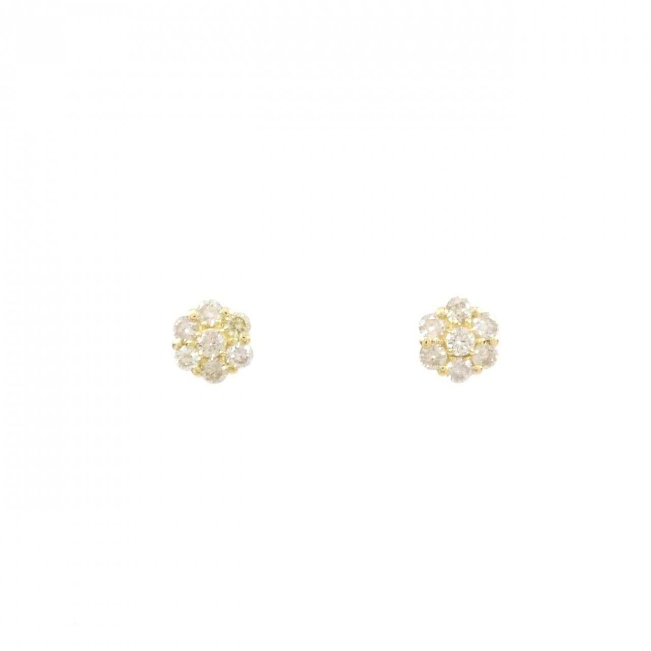 【新品】K18YG フラワー ダイヤモンド ピアス 0.30CT