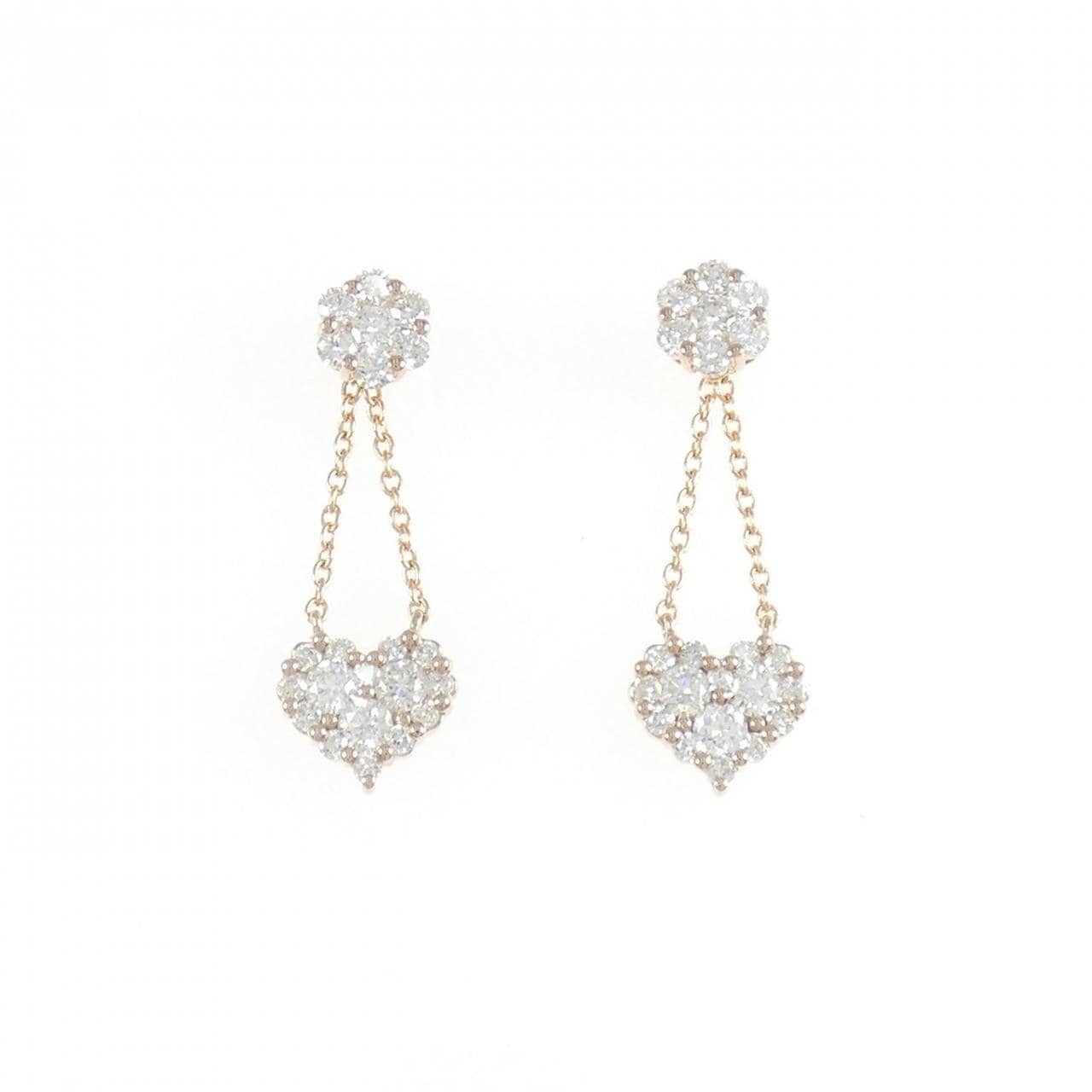 K18PG フラワー×ハート ダイヤモンド ピアス 0.70CT