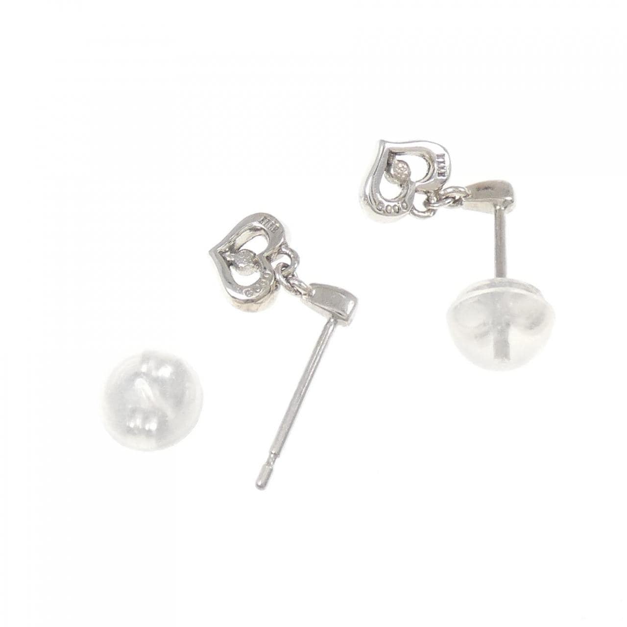 K10WG ハート ダイヤモンド ピアス 0.018CT