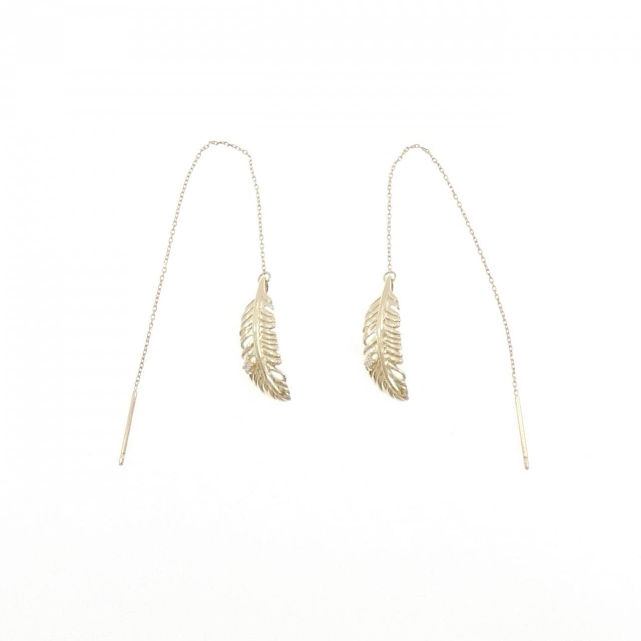 K10YG リーフ ダイヤモンド ピアス 0.010CT