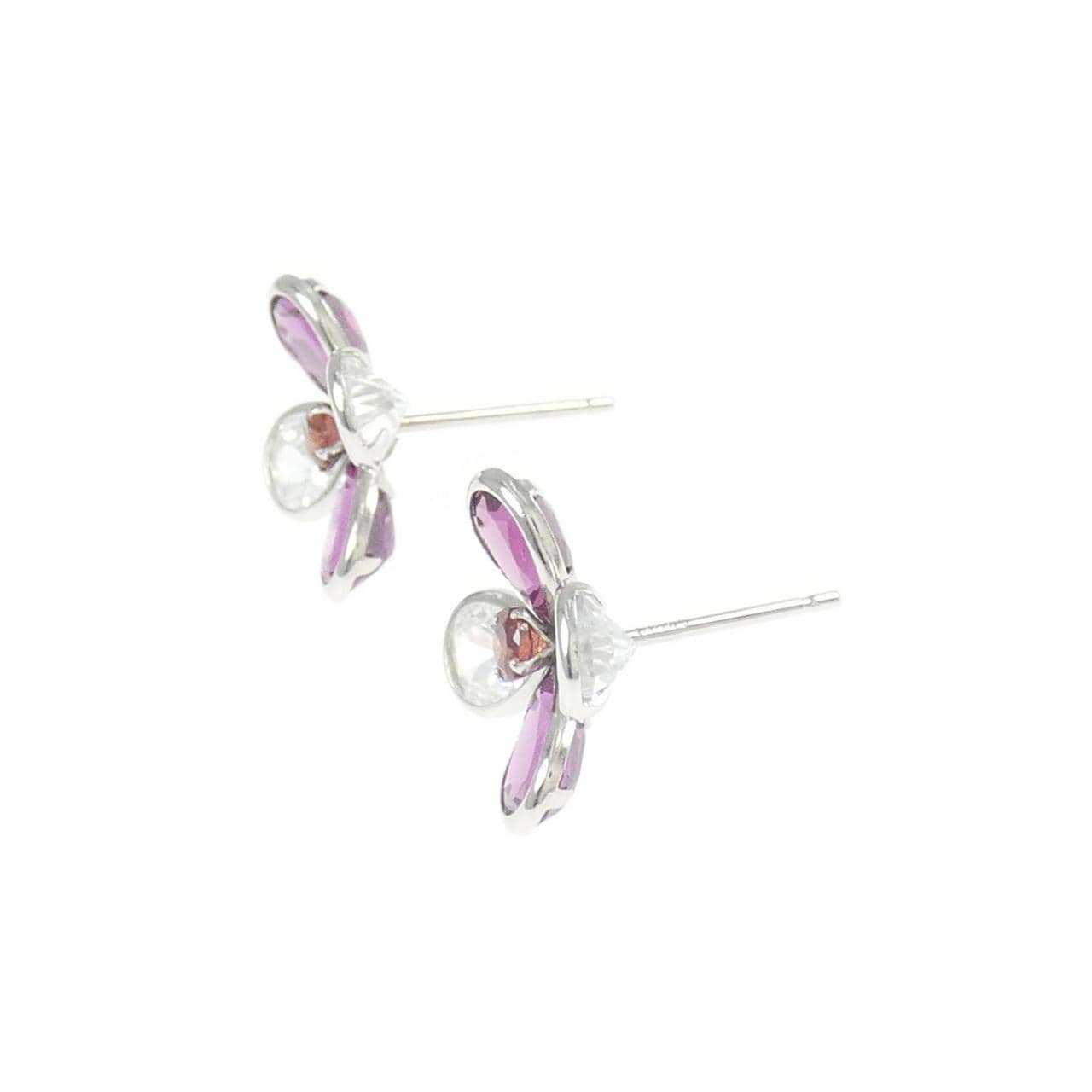 K14WG フラワー ガーネット ピアス