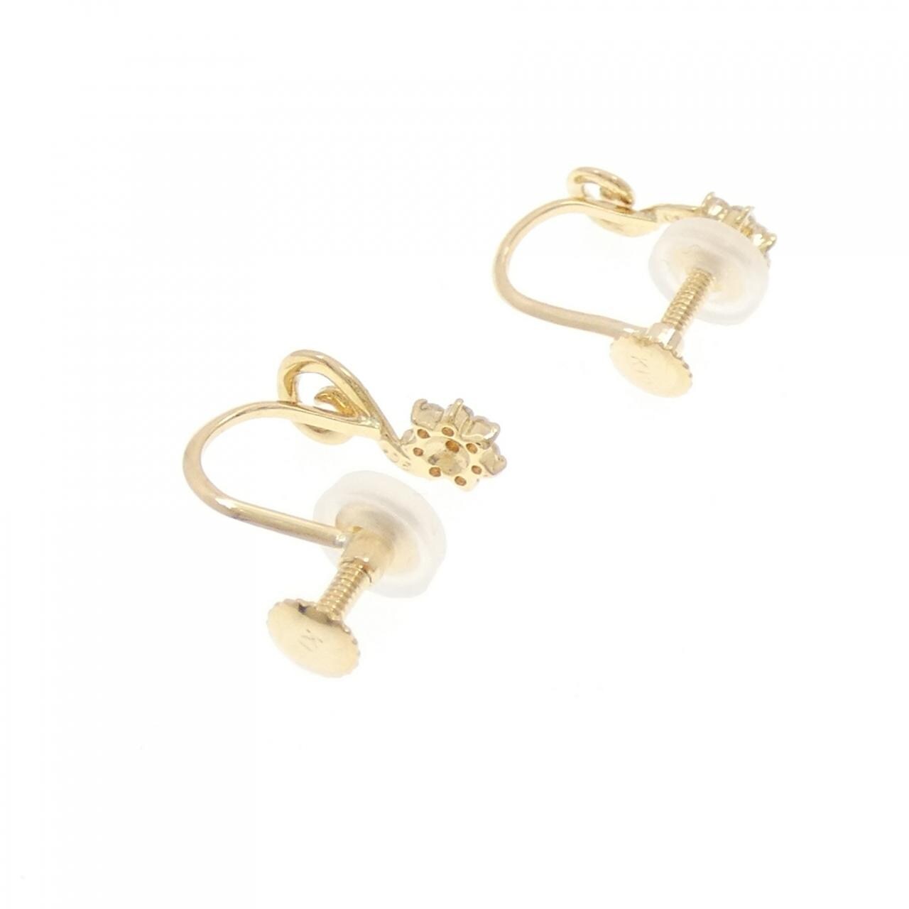 K18YG フラワー ダイヤモンド イヤリング 0.10CT