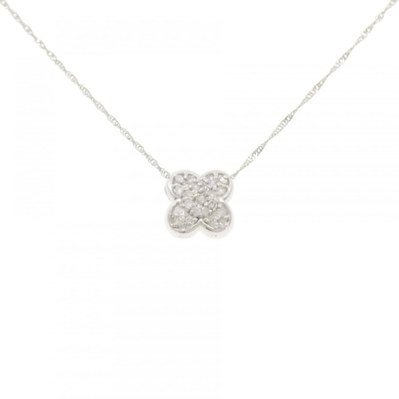 K18WG/750WG クローバー ダイヤモンド ネックレス 0.18CT
