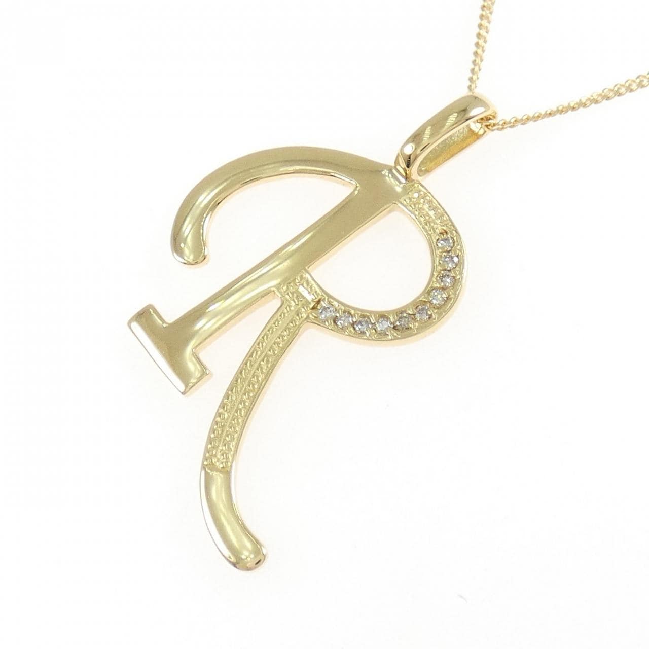 K18YG イニシャルR ダイヤモンド ネックレス 0.05CT