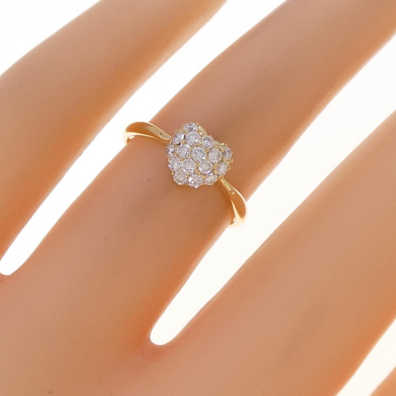 K18YG ハート パヴェ ダイヤモンド リング 0.27CT